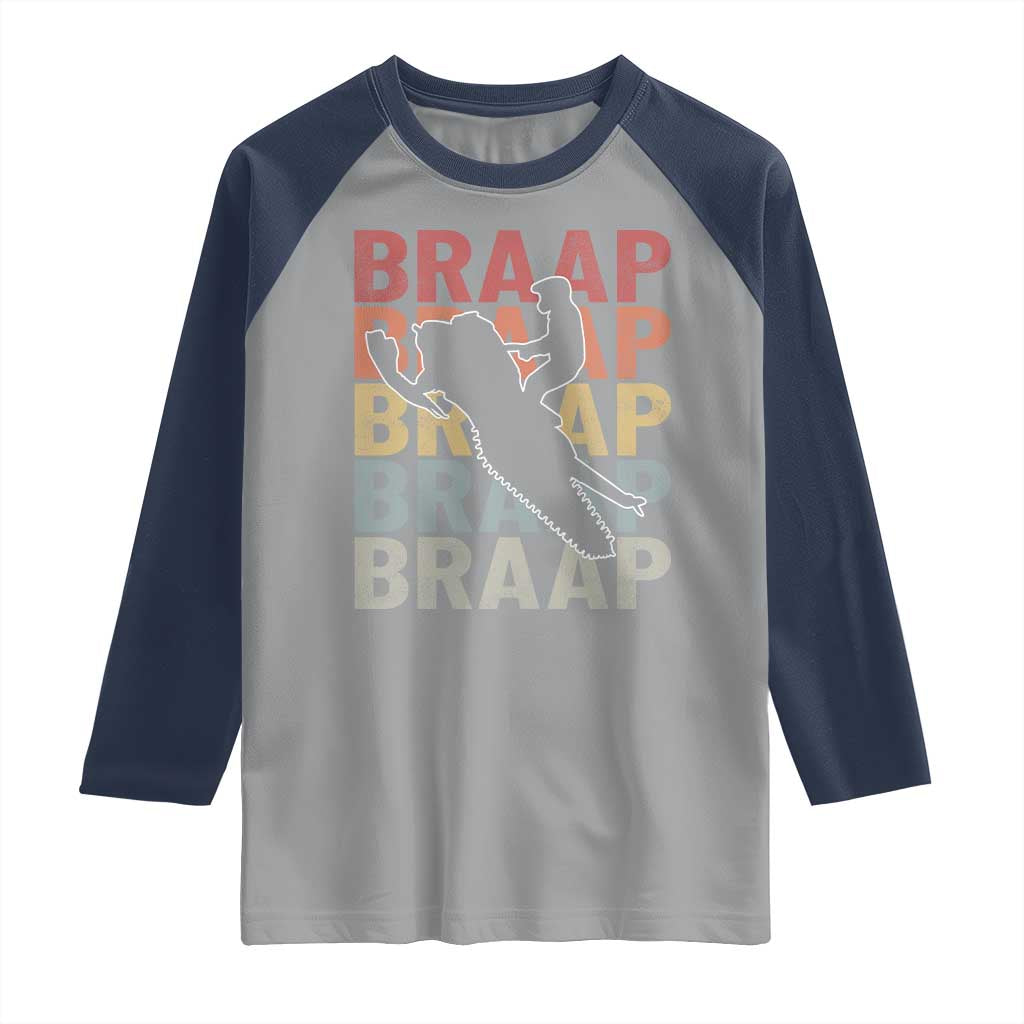 Snowmobile Braaap Raglan Shirt Retro Snowcross Snow Sled Winter Sport TS11 Sport Gray Navy Print Your Wear