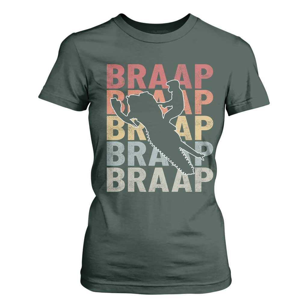 Snowmobile Braaap T Shirt For Women Retro Snowcross Snow Sled Winter Sport TS11 Dark Forest Green Print Your Wear