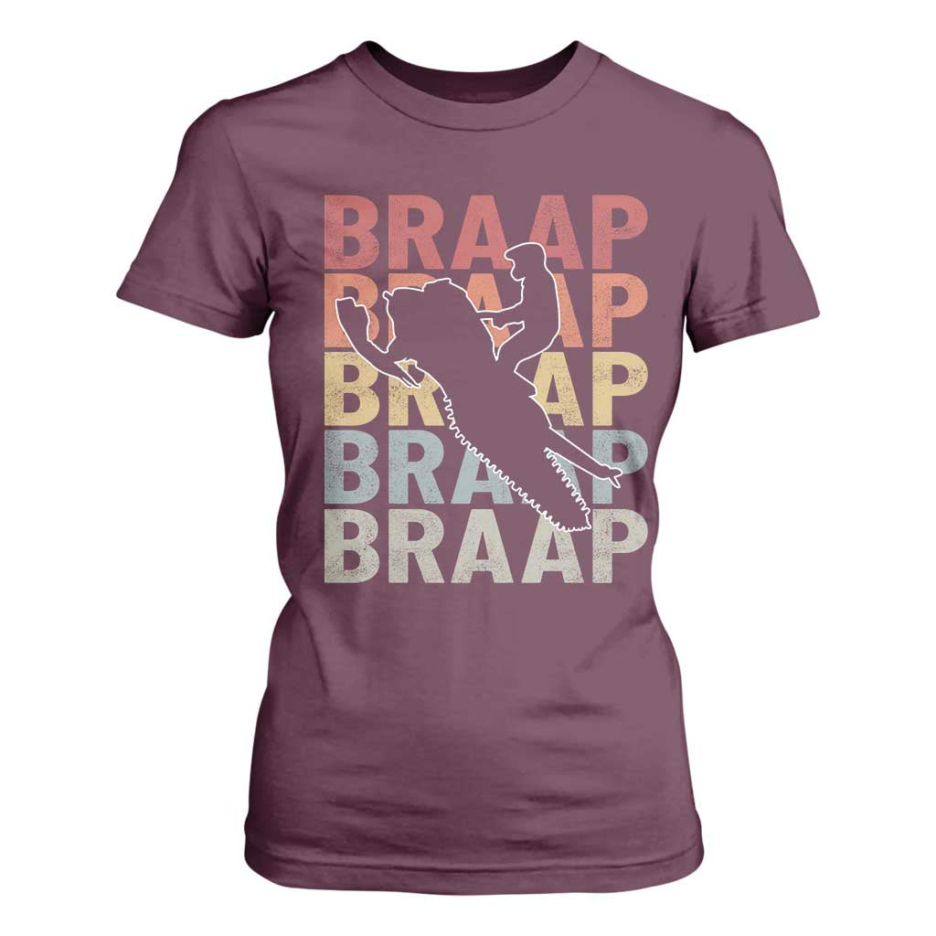 Snowmobile Braaap T Shirt For Women Retro Snowcross Snow Sled Winter Sport TS11 Maroon Print Your Wear