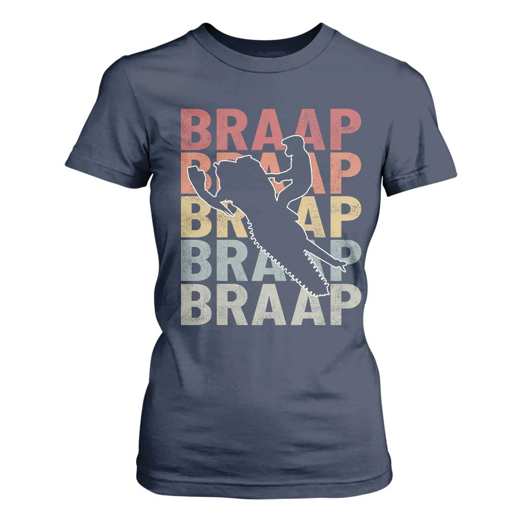 Snowmobile Braaap T Shirt For Women Retro Snowcross Snow Sled Winter Sport TS11 Navy Print Your Wear