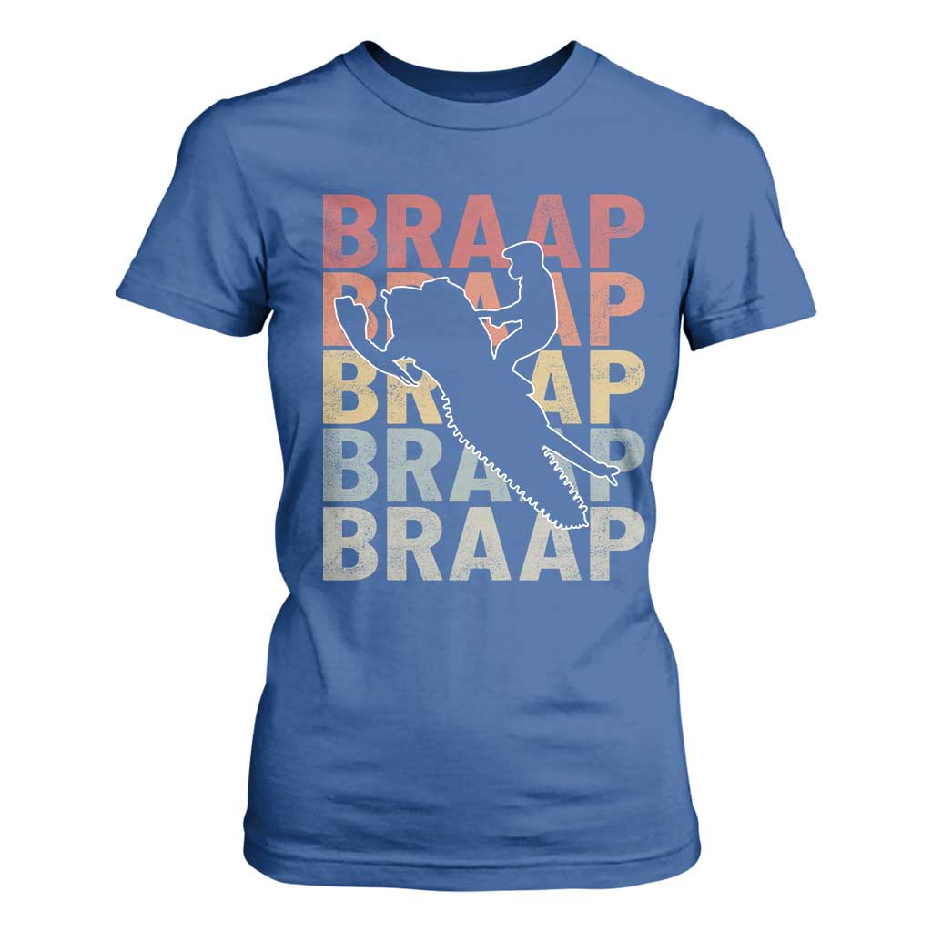 Snowmobile Braaap T Shirt For Women Retro Snowcross Snow Sled Winter Sport TS11 Royal Blue Print Your Wear