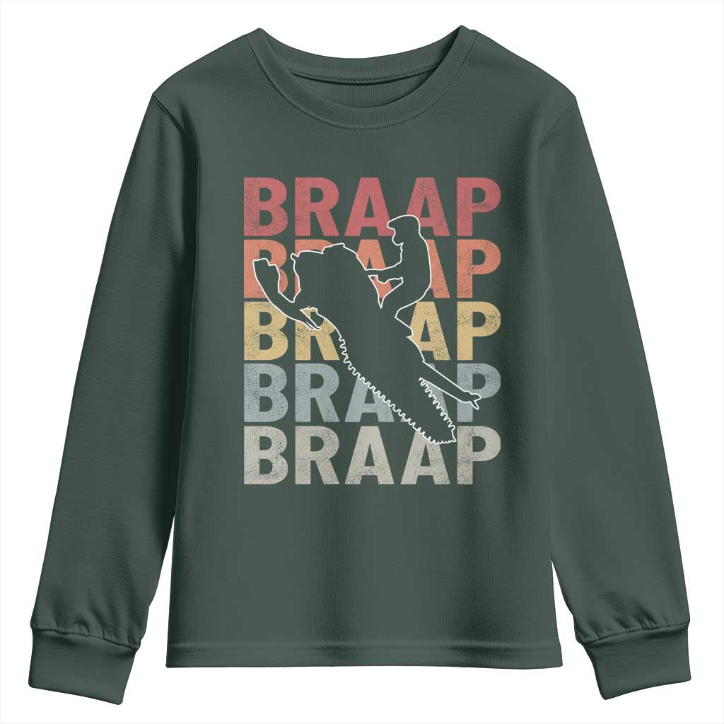 Snowmobile Braaap Youth Sweatshirt Retro Snowcross Snow Sled Winter Sport TS11 Dark Forest Green Print Your Wear