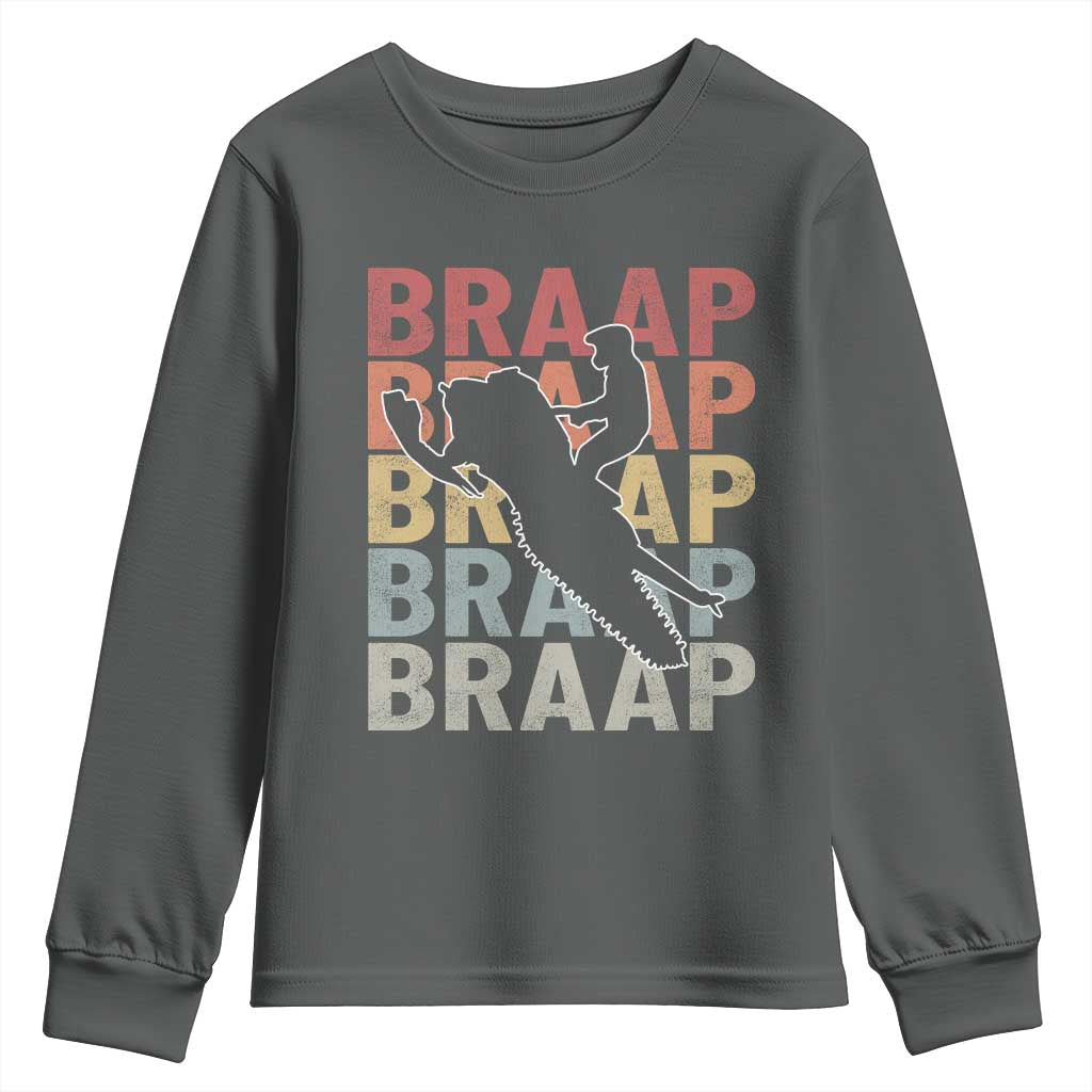 Snowmobile Braaap Youth Sweatshirt Retro Snowcross Snow Sled Winter Sport TS11 Dark Heather Print Your Wear