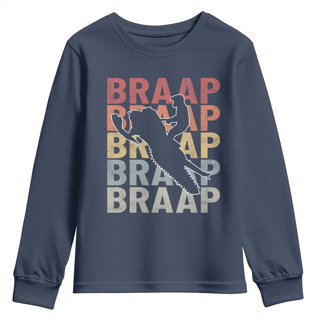 Snowmobile Braaap Youth Sweatshirt Retro Snowcross Snow Sled Winter Sport TS11 Navy Print Your Wear