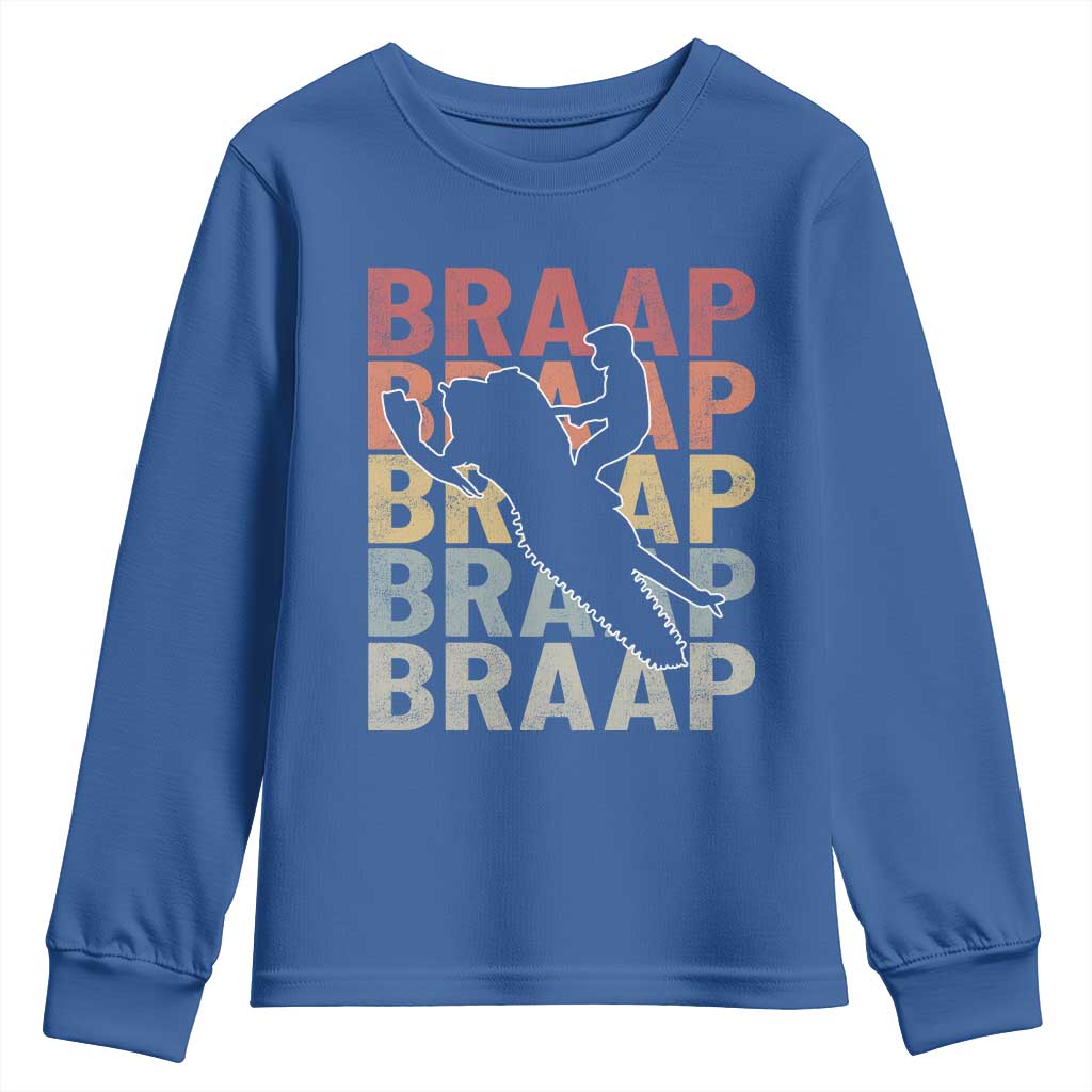Snowmobile Braaap Youth Sweatshirt Retro Snowcross Snow Sled Winter Sport TS11 Royal Blue Print Your Wear