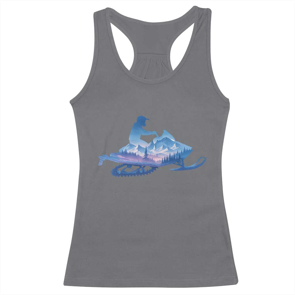 Snowmobile Snow Mountain Forest Snowmobiling Winter Sport Racerback Tank Top TS11 Charcoal Print Your Wear