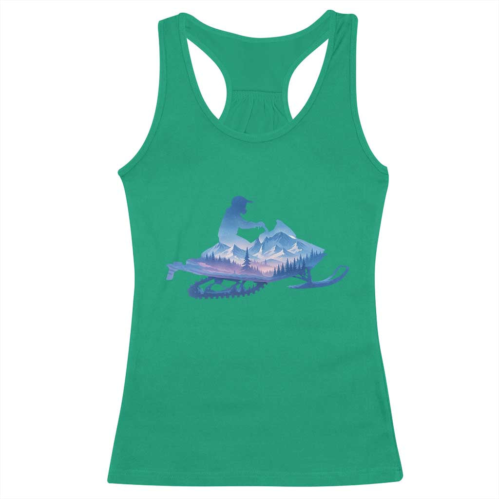Snowmobile Snow Mountain Forest Snowmobiling Winter Sport Racerback Tank Top TS11 Irish Green Print Your Wear