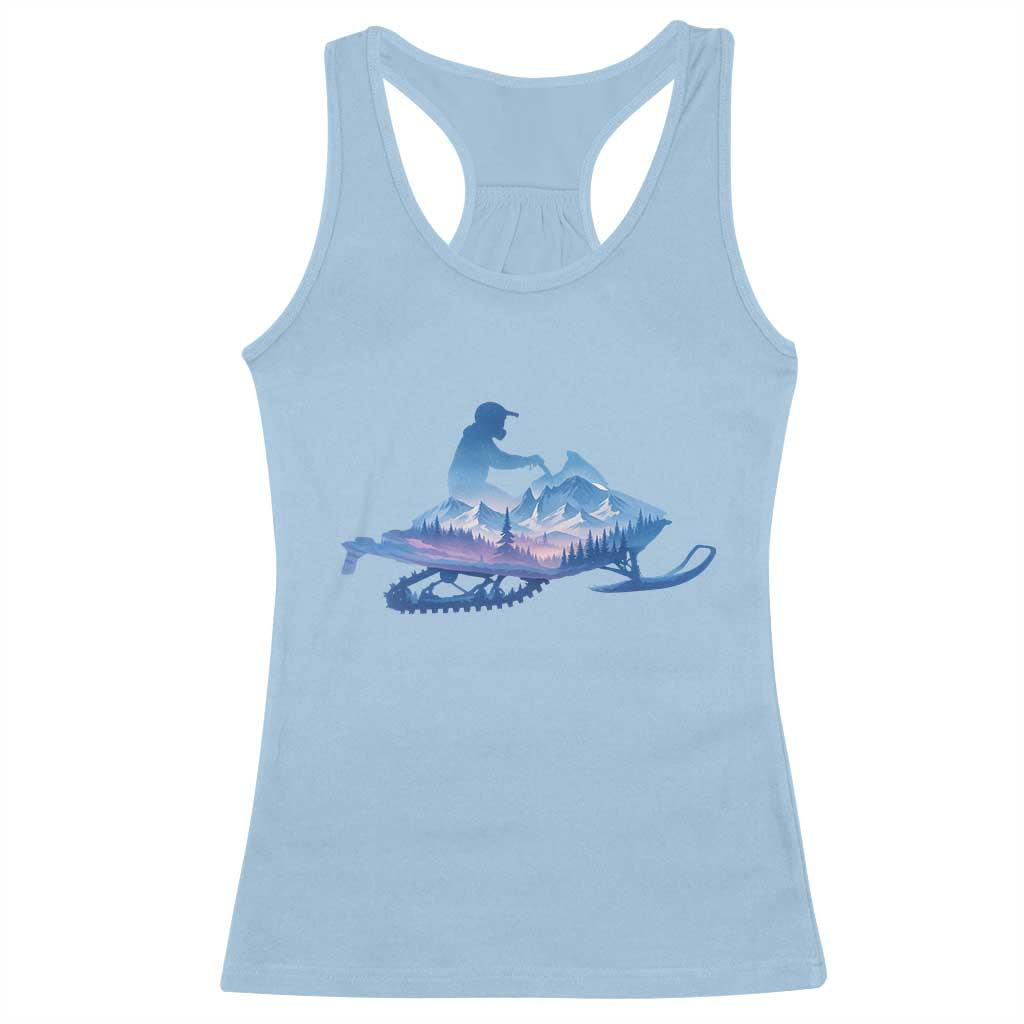 Snowmobile Snow Mountain Forest Snowmobiling Winter Sport Racerback Tank Top TS11 Light Blue Print Your Wear