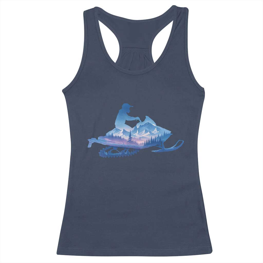Snowmobile Snow Mountain Forest Snowmobiling Winter Sport Racerback Tank Top TS11 Navy Print Your Wear