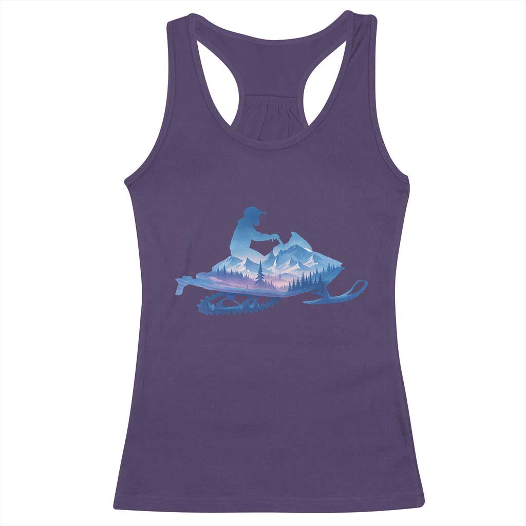 Snowmobile Snow Mountain Forest Snowmobiling Winter Sport Racerback Tank Top TS11 Purple Print Your Wear