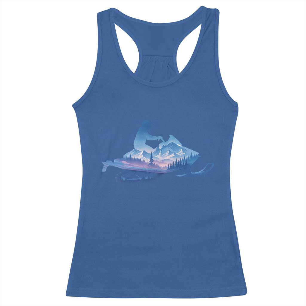 Snowmobile Snow Mountain Forest Snowmobiling Winter Sport Racerback Tank Top TS11 Royal Blue Print Your Wear