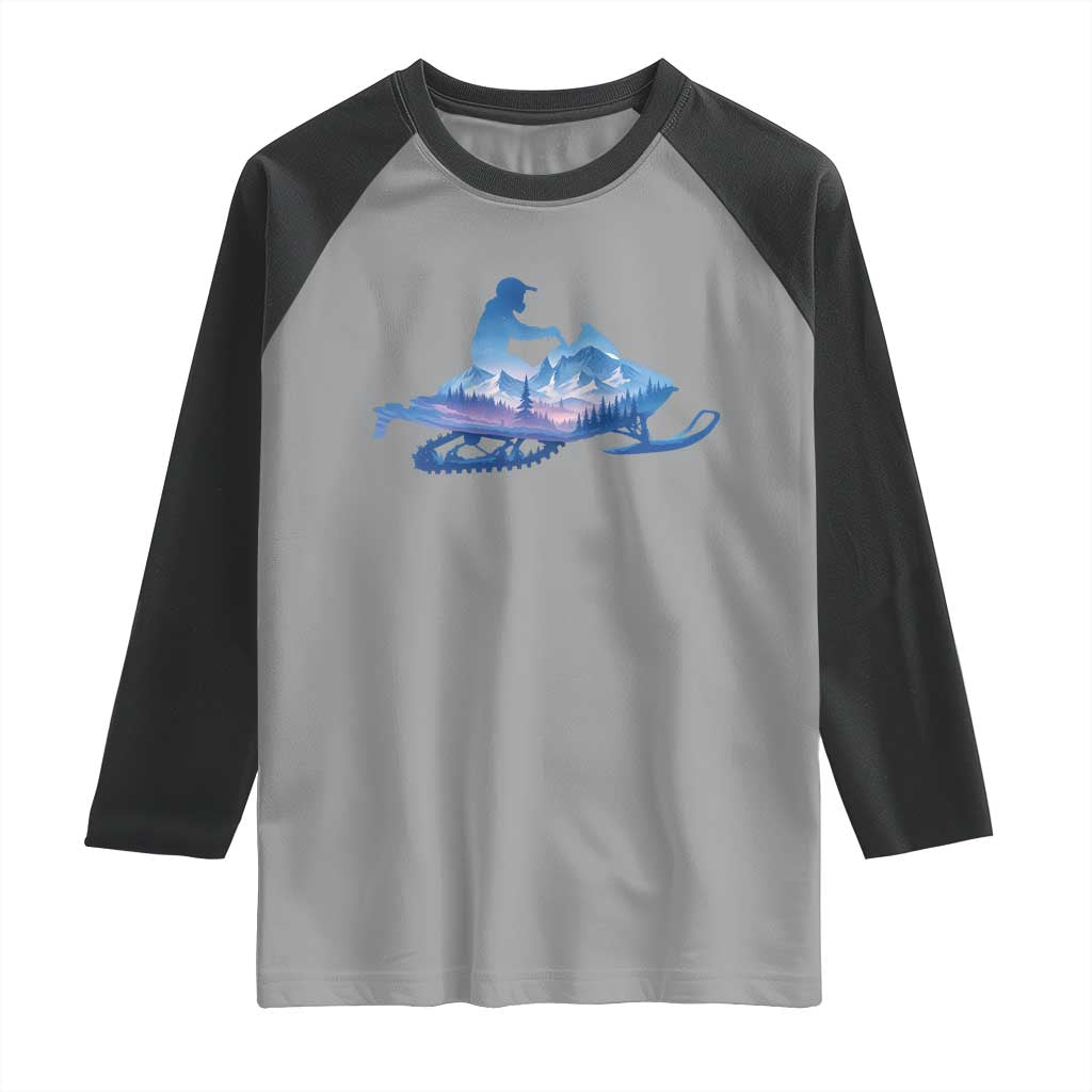 Snowmobile Snow Mountain Forest Snowmobiling Winter Sport Raglan Shirt TS11 Sport Gray Black Print Your Wear