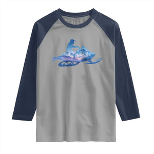 Snowmobile Snow Mountain Forest Snowmobiling Winter Sport Raglan Shirt TS11 Sport Gray Navy Print Your Wear