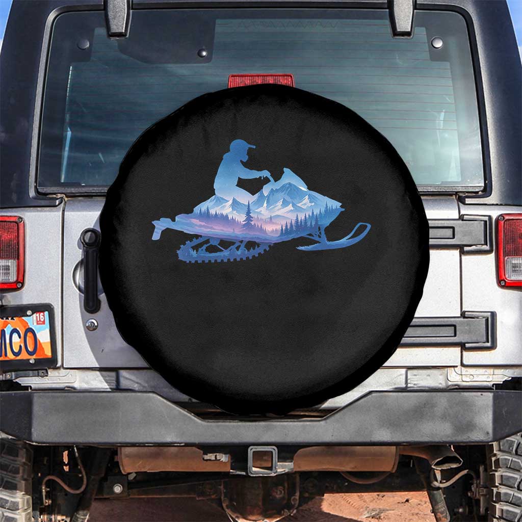 Snowmobile Snow Mountain Forest Snowmobiling Winter Sport Spare Tire Cover TS11 No hole Black Print Your Wear