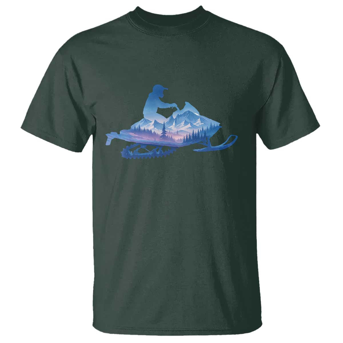 Snowmobile Snow Mountain Forest Snowmobiling Winter Sport T Shirt TS11 Dark Forest Green Print Your Wear