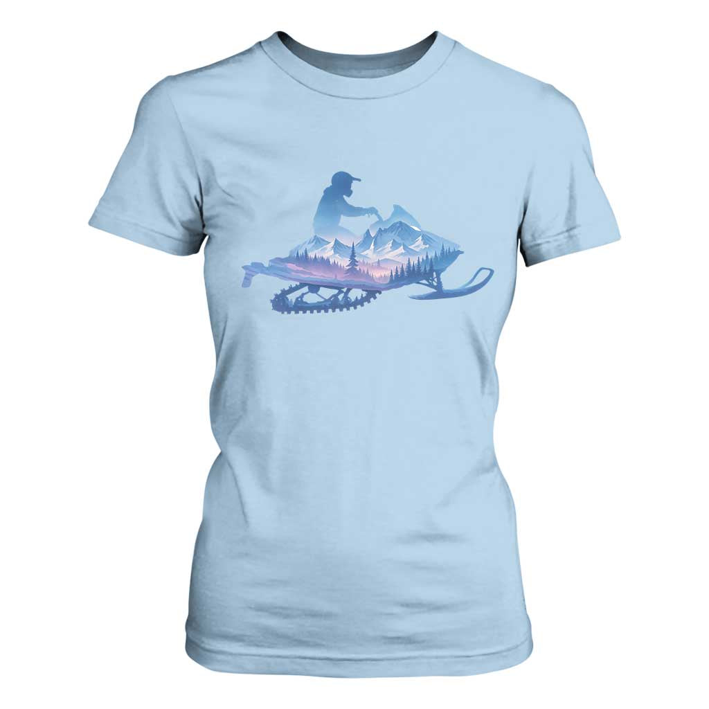 Snowmobile Snow Mountain Forest Snowmobiling Winter Sport T Shirt For Women TS11 Light Blue Print Your Wear