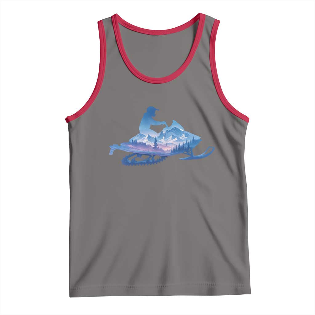 Snowmobile Snow Mountain Forest Snowmobiling Winter Sport Tank Top TS11 Deep Heather Red Print Your Wear