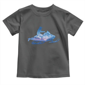 Snowmobile Snow Mountain Forest Snowmobiling Winter Sport Toddler T Shirt TS11 Dark Heather Print Your Wear