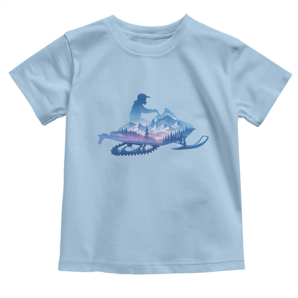 Snowmobile Snow Mountain Forest Snowmobiling Winter Sport Toddler T Shirt TS11 Light Blue Print Your Wear