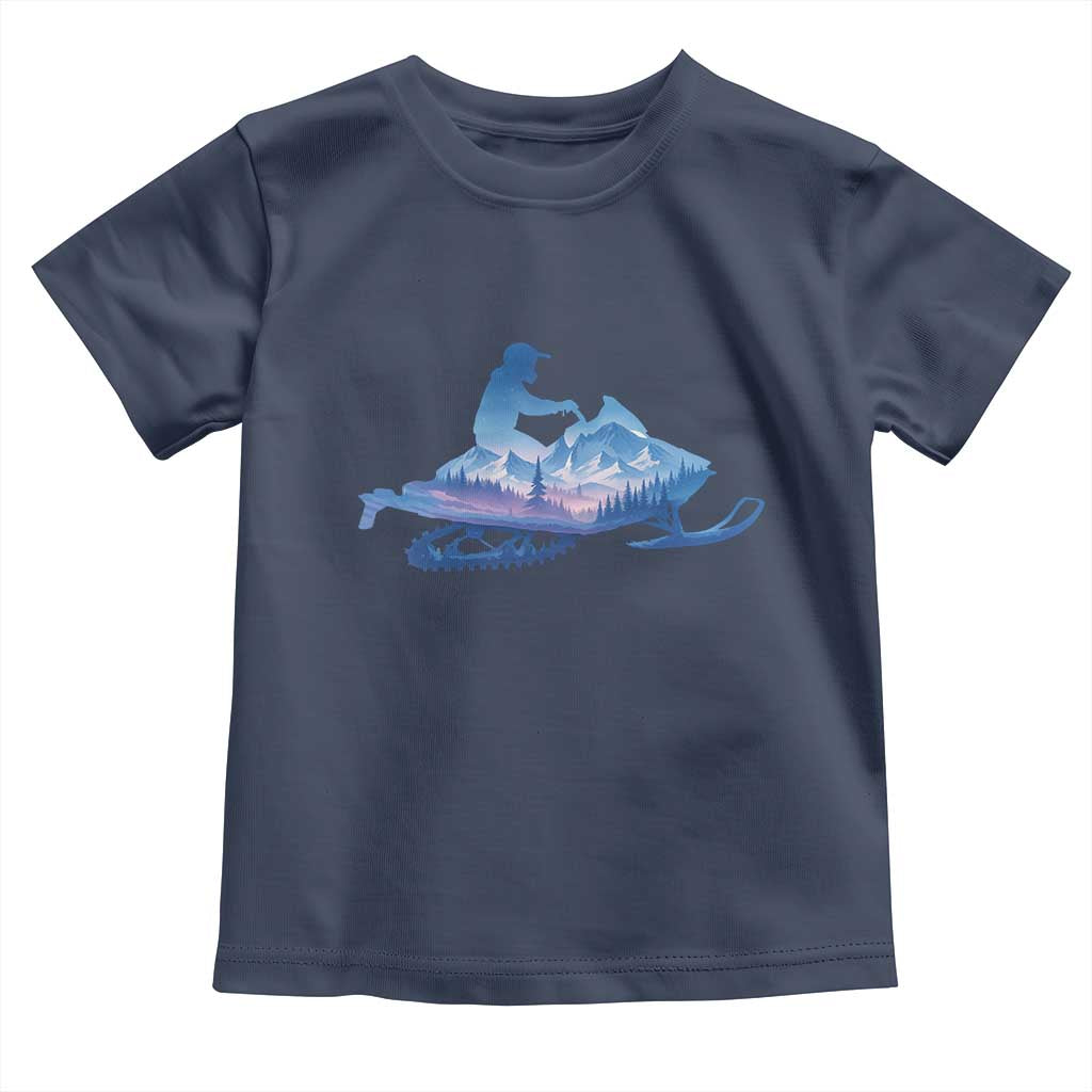 Snowmobile Snow Mountain Forest Snowmobiling Winter Sport Toddler T Shirt TS11 Navy Print Your Wear
