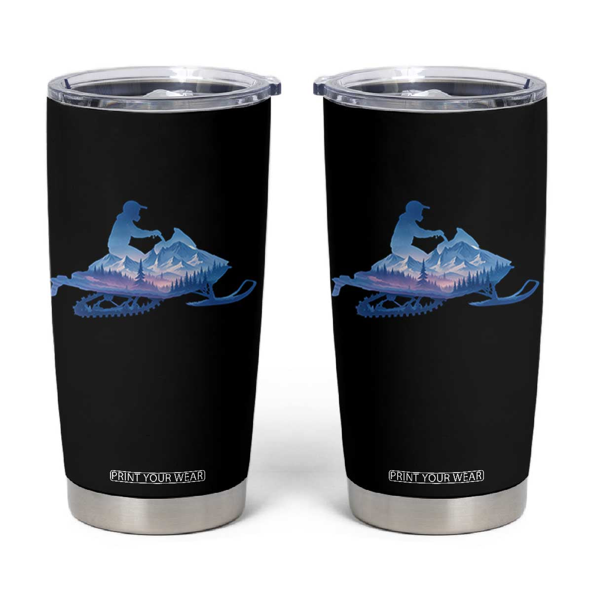 Snowmobile Snow Mountain Forest Snowmobiling Winter Sport Tumbler Cup TS11 Black Print Your Wear