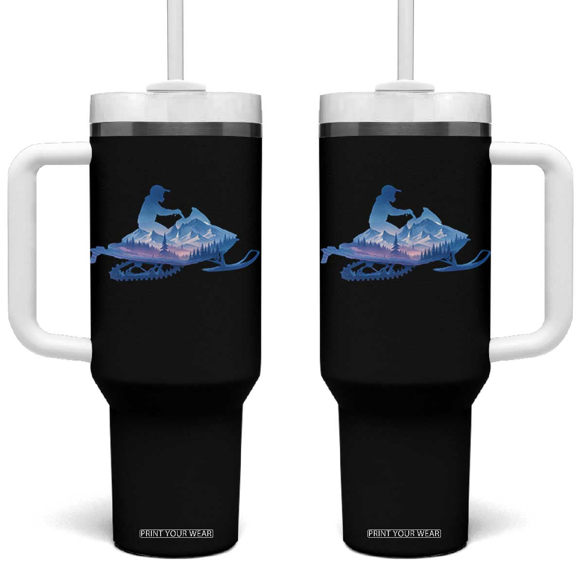 Snowmobile Snow Mountain Forest Snowmobiling Winter Sport Tumbler With Handle TS11 One Size: 40 oz Black Print Your Wear
