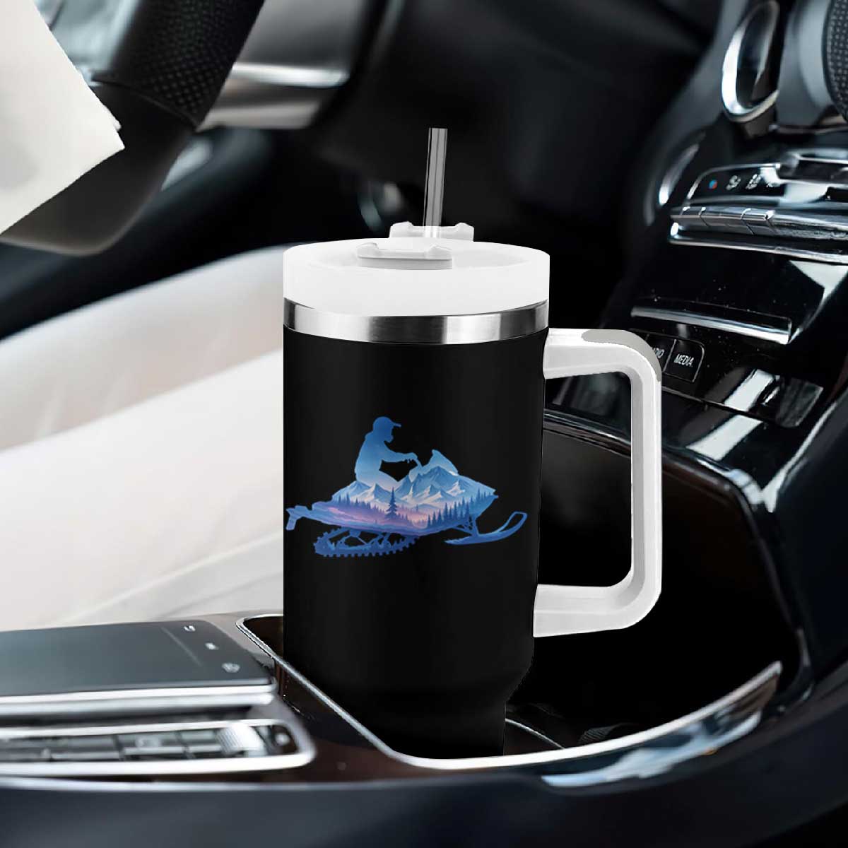 Snowmobile Snow Mountain Forest Snowmobiling Winter Sport Tumbler With Handle TS11 Print Your Wear