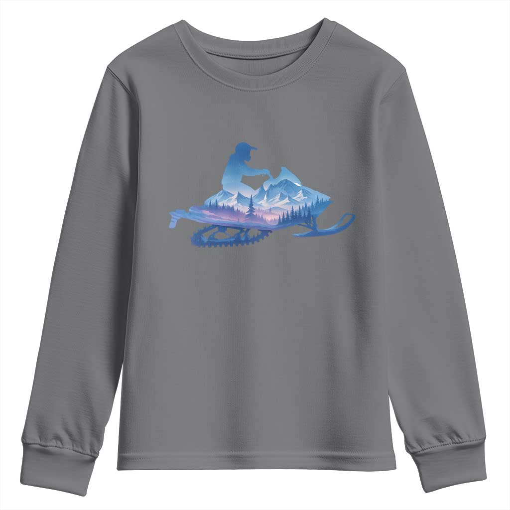 Snowmobile Snow Mountain Forest Snowmobiling Winter Sport Youth Sweatshirt TS11 Charcoal Print Your Wear