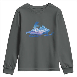 Snowmobile Snow Mountain Forest Snowmobiling Winter Sport Youth Sweatshirt TS11 Dark Heather Print Your Wear