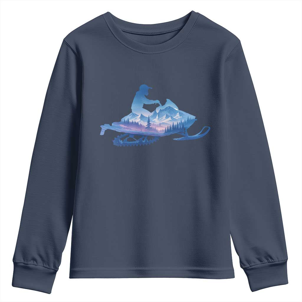 Snowmobile Snow Mountain Forest Snowmobiling Winter Sport Youth Sweatshirt TS11 Navy Print Your Wear