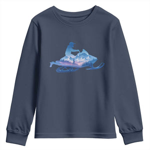 Snowmobile Snow Mountain Forest Snowmobiling Winter Sport Youth Sweatshirt TS11 Navy Print Your Wear