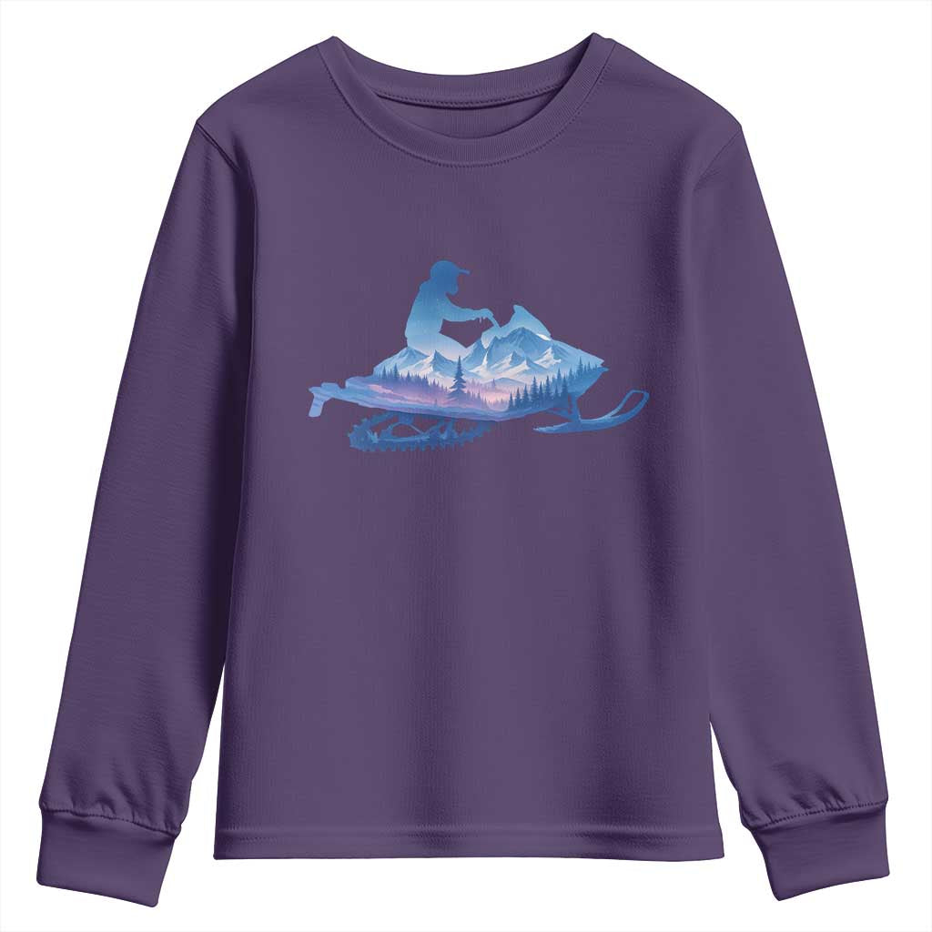 Snowmobile Snow Mountain Forest Snowmobiling Winter Sport Youth Sweatshirt TS11 Purple Print Your Wear