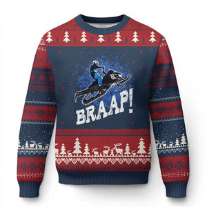 Snowmobile Braaap Ugly Christmas Sweater Snowcross Snow Sled Extreme Outdoor Winter Sports TS11 Navy Red Print Your Wear