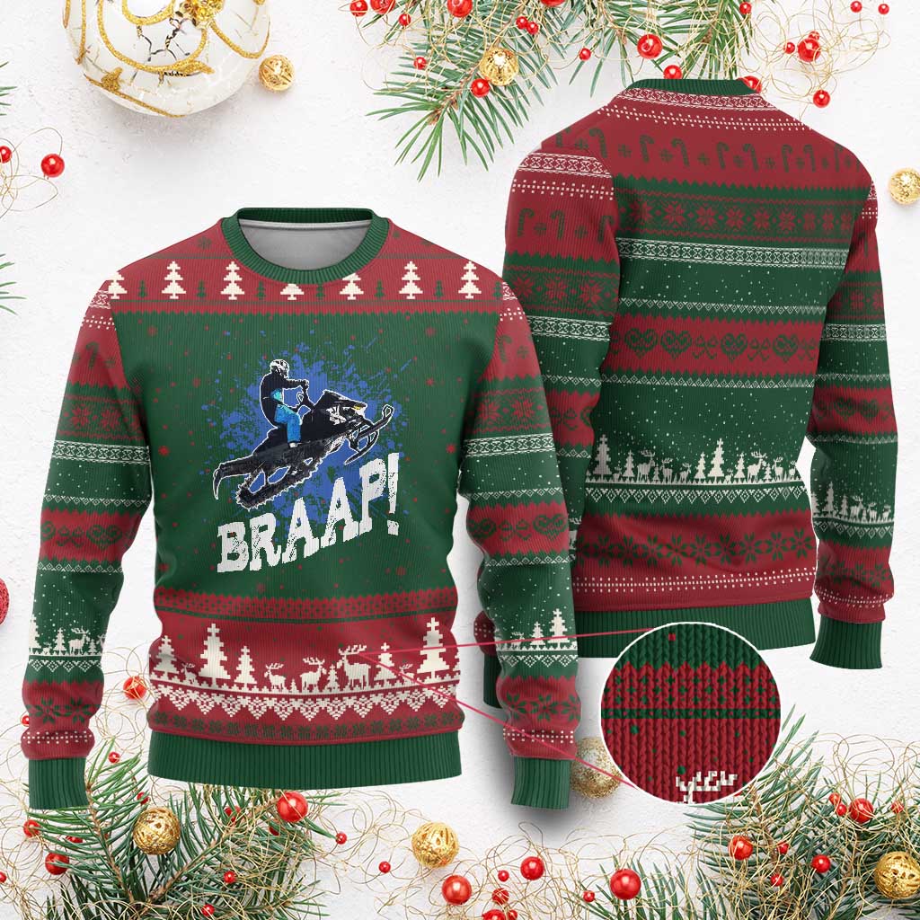 Snowmobile Braaap Ugly Christmas Sweater Snowcross Snow Sled Extreme Outdoor Winter Sports TS11 Red Green Print Your Wear