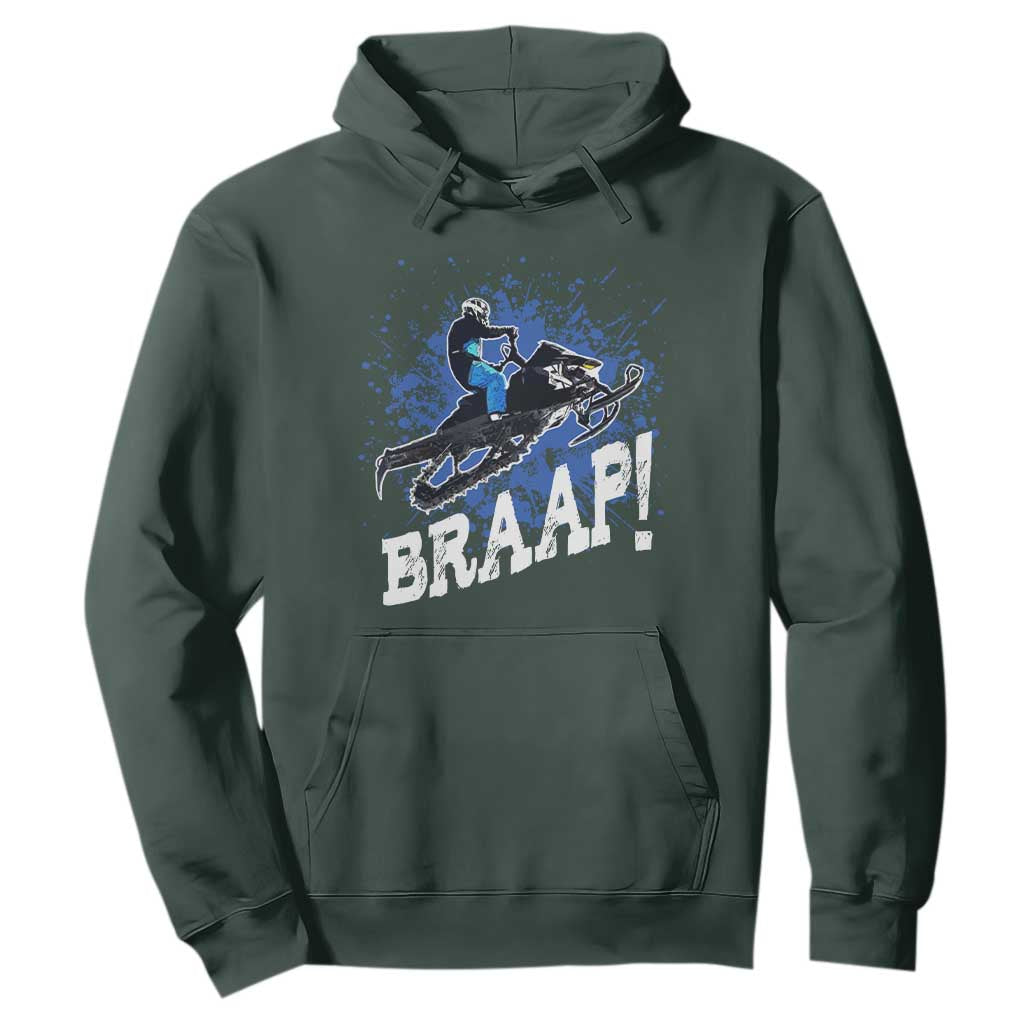 Snowmobile Braaap Hoodie Snowcross Snow Sled Extreme Outdoor Winter Sports TS11 Dark Forest Green Print Your Wear
