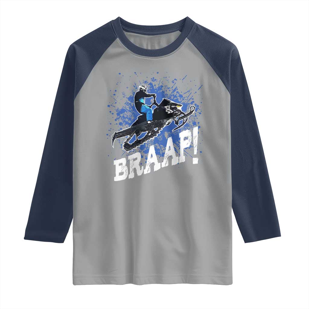 Snowmobile Braaap Raglan Shirt Snowcross Snow Sled Extreme Outdoor Winter Sports TS11 Sport Gray Navy Print Your Wear