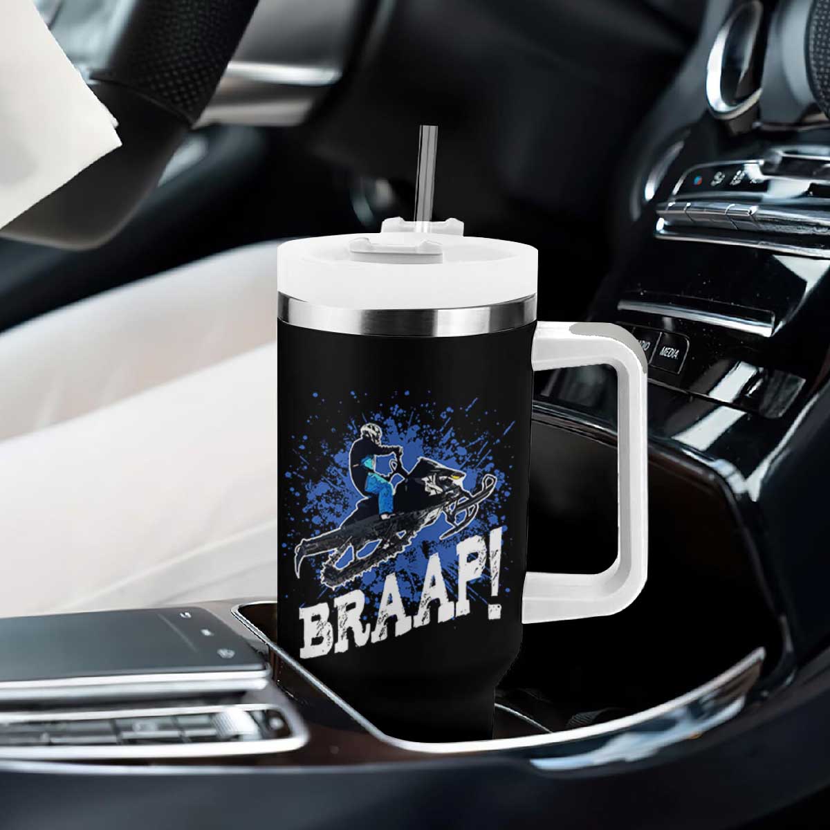 Snowmobile Braaap Tumbler With Handle Snowcross Snow Sled Extreme Outdoor Winter Sports TS11 Print Your Wear