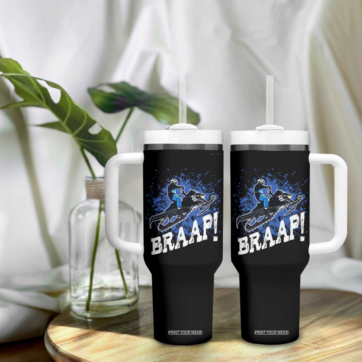 Snowmobile Braaap Tumbler With Handle Snowcross Snow Sled Extreme Outdoor Winter Sports TS11 Print Your Wear