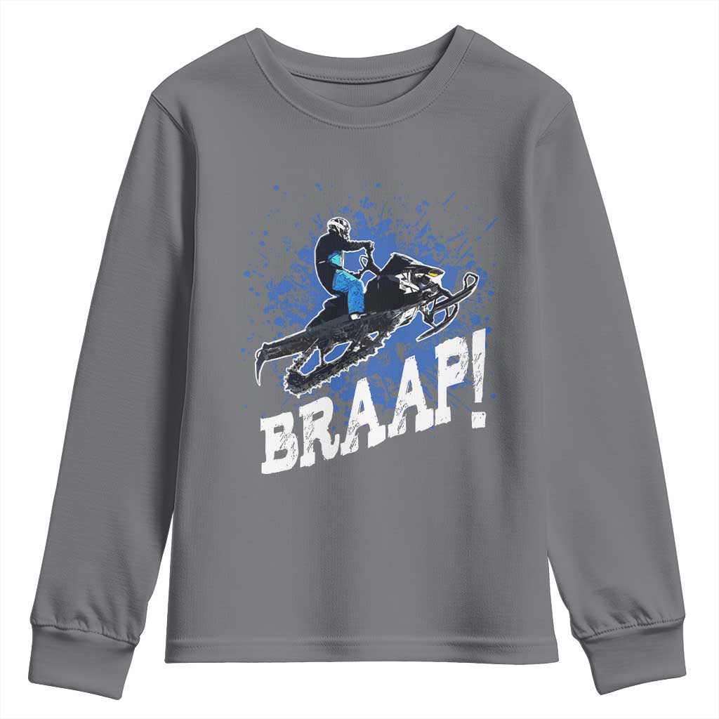Snowmobile Braaap Youth Sweatshirt Snowcross Snow Sled Extreme Outdoor Winter Sports TS11 Charcoal Print Your Wear