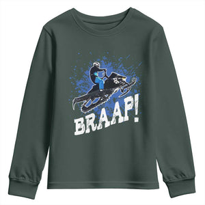 Snowmobile Braaap Youth Sweatshirt Snowcross Snow Sled Extreme Outdoor Winter Sports TS11 Dark Forest Green Print Your Wear