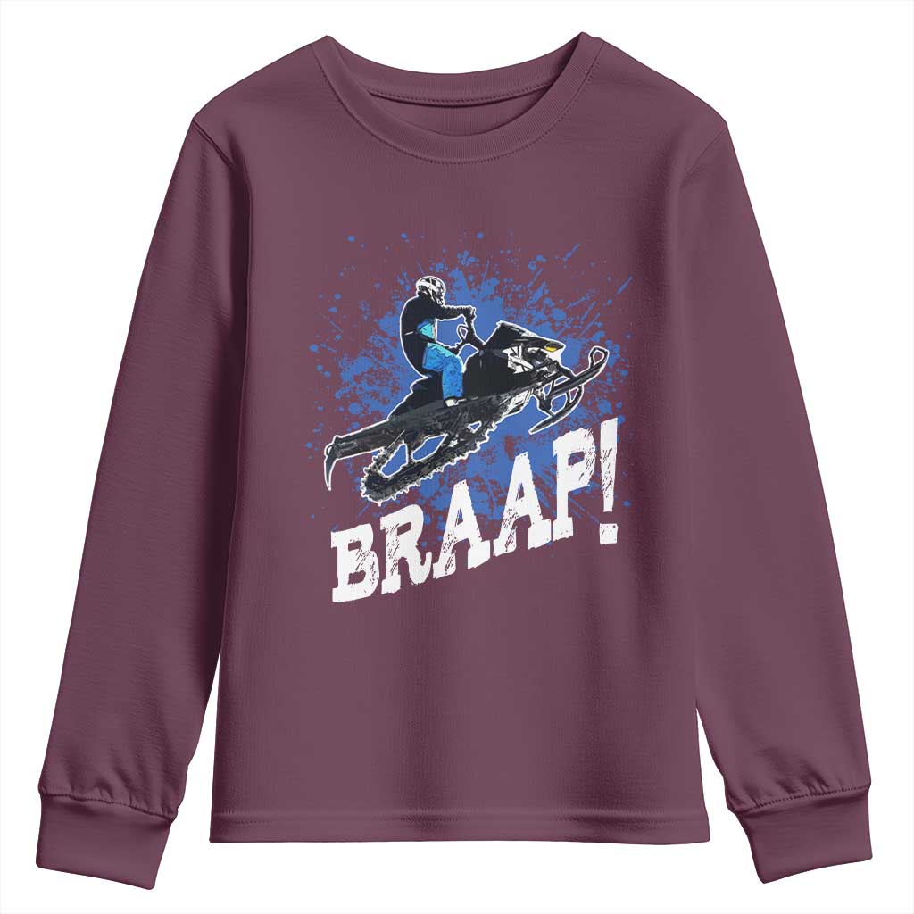 Snowmobile Braaap Youth Sweatshirt Snowcross Snow Sled Extreme Outdoor Winter Sports TS11 Maroon Print Your Wear