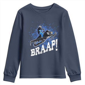 Snowmobile Braaap Youth Sweatshirt Snowcross Snow Sled Extreme Outdoor Winter Sports TS11 Navy Print Your Wear