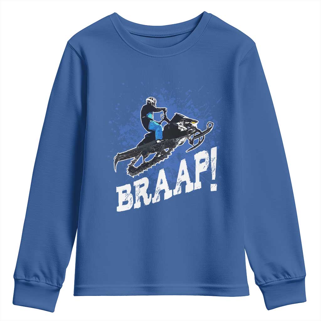 Snowmobile Braaap Youth Sweatshirt Snowcross Snow Sled Extreme Outdoor Winter Sports TS11 Royal Blue Print Your Wear
