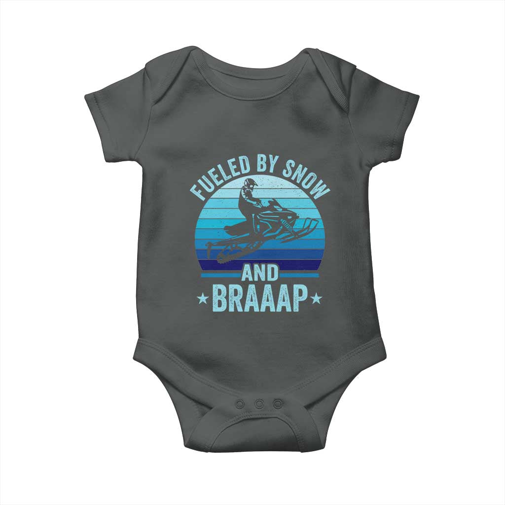 Funny Snowmobile Baby Onesie Fueled By Snow And Braaap Winter Sports TS11 Dark Heather Print Your Wear