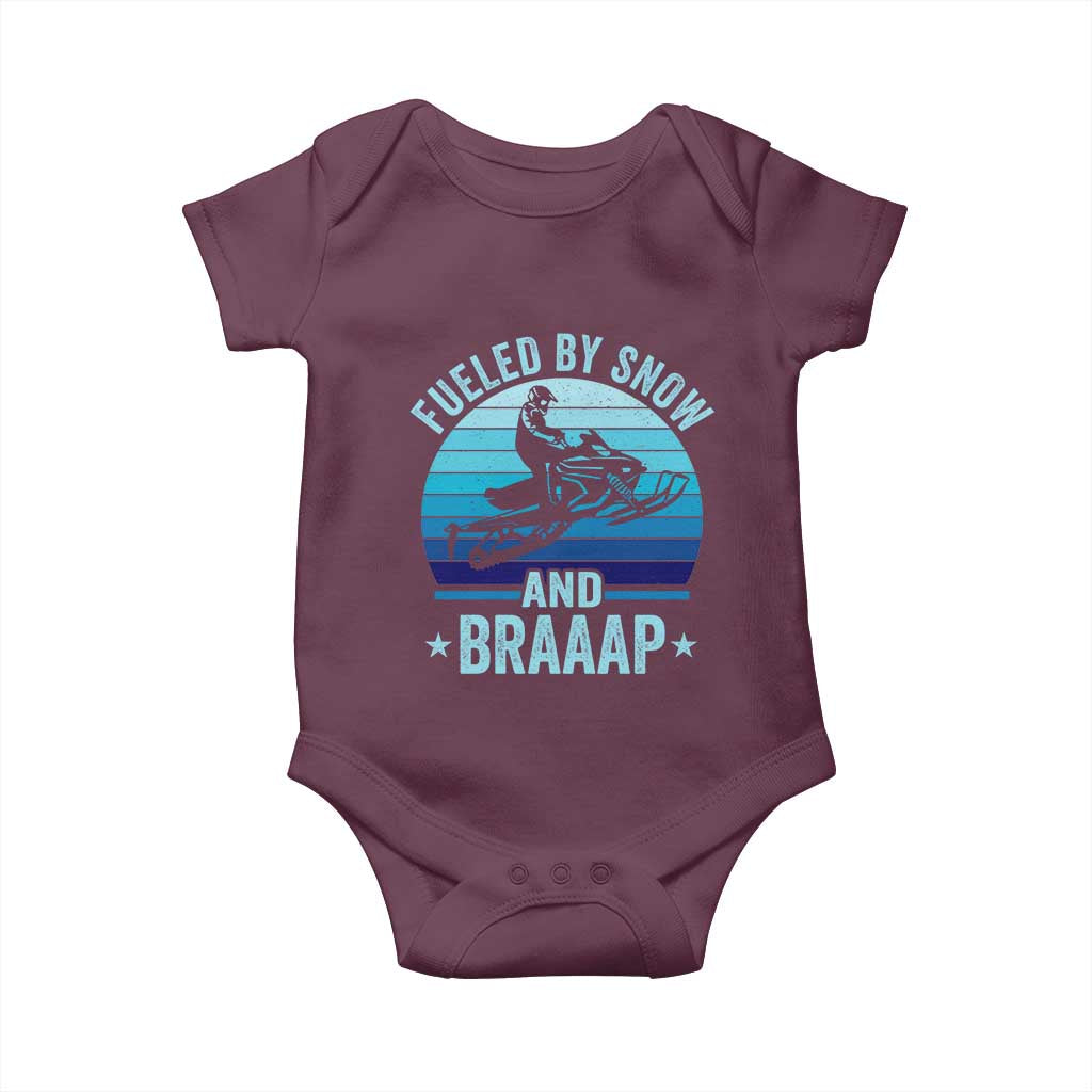 Funny Snowmobile Baby Onesie Fueled By Snow And Braaap Winter Sports TS11 Maroon Print Your Wear