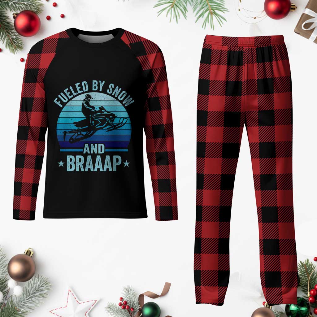 Funny Snowmobile Plaid Pajama Set Fueled By Snow And Braaap Winter Sports TS11 Buffalo Plaid Print Your Wear
