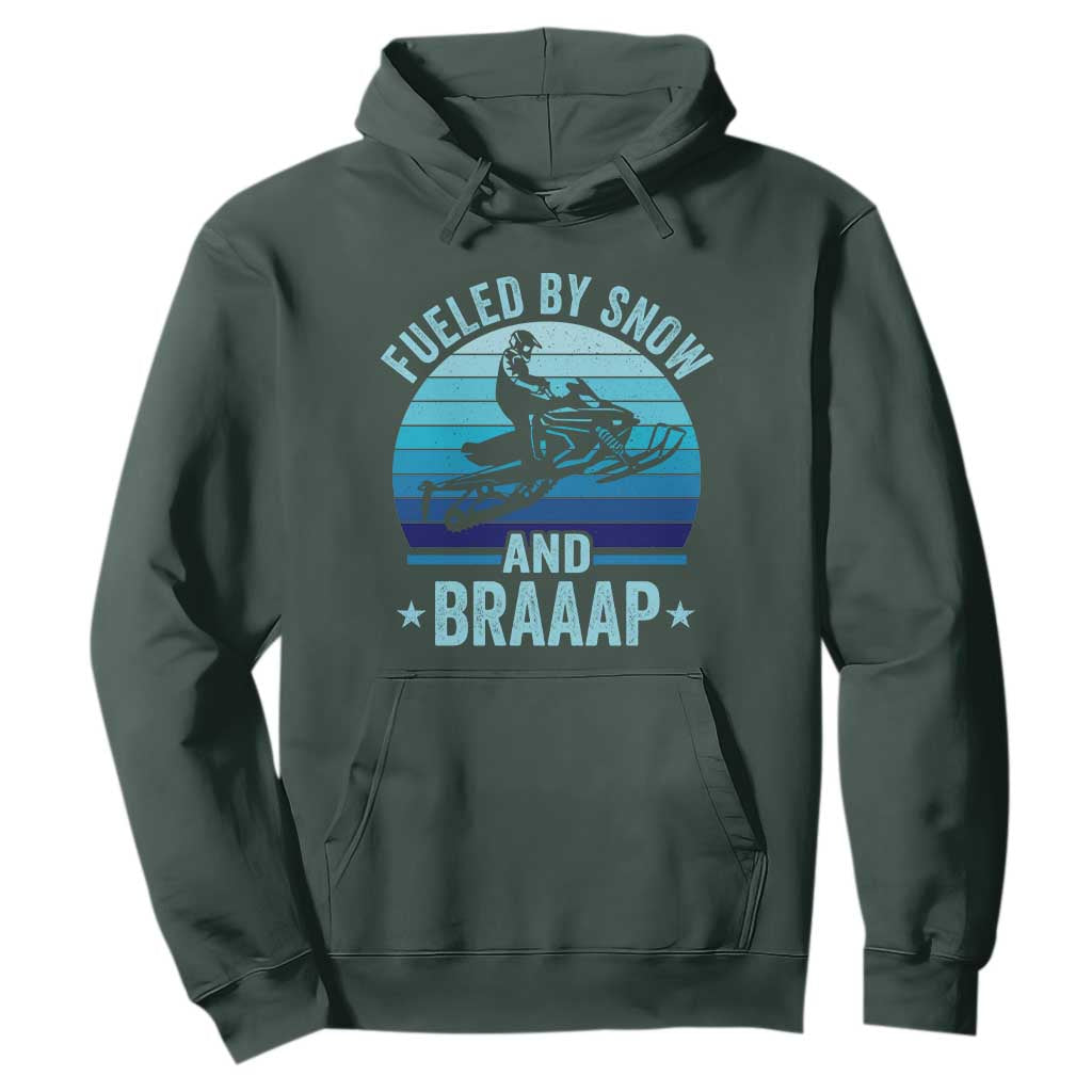 Funny Snowmobile Hoodie Fueled By Snow And Braaap Winter Sports TS11 Dark Forest Green Print Your Wear