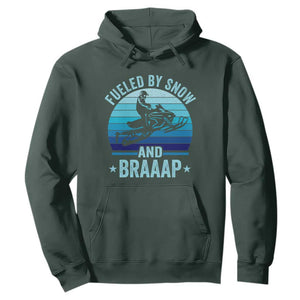 Funny Snowmobile Hoodie Fueled By Snow And Braaap Winter Sports TS11 Dark Forest Green Print Your Wear