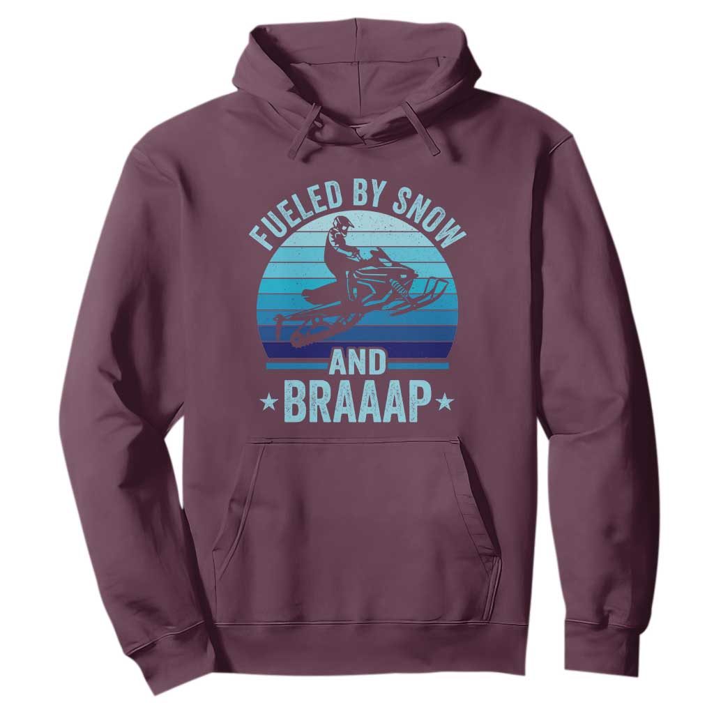 Funny Snowmobile Hoodie Fueled By Snow And Braaap Winter Sports TS11 Maroon Print Your Wear