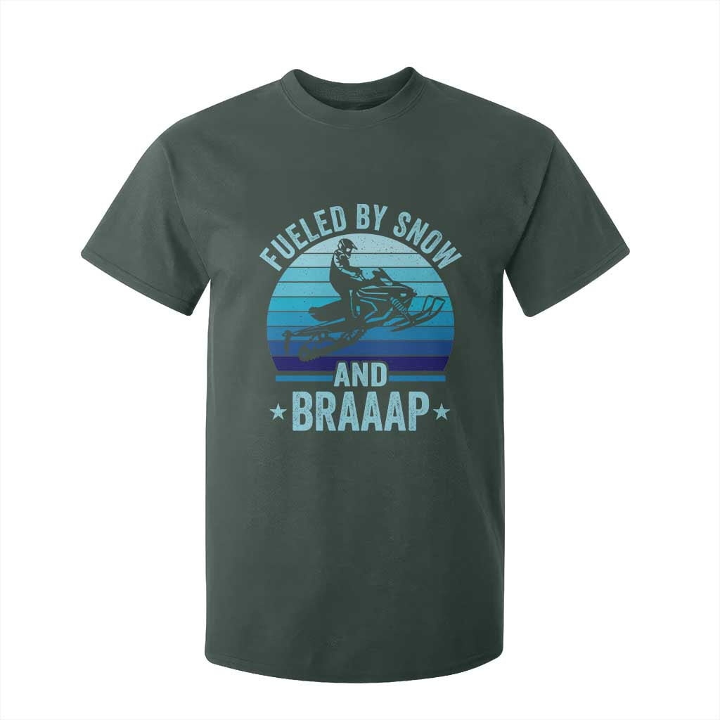 Funny Snowmobile T Shirt For Kid Fueled By Snow And Braaap Winter Sports TS11 Dark Forest Green Print Your Wear